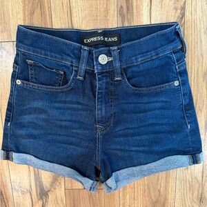 Express Women's Midi Blue Denim Shorts Size 0